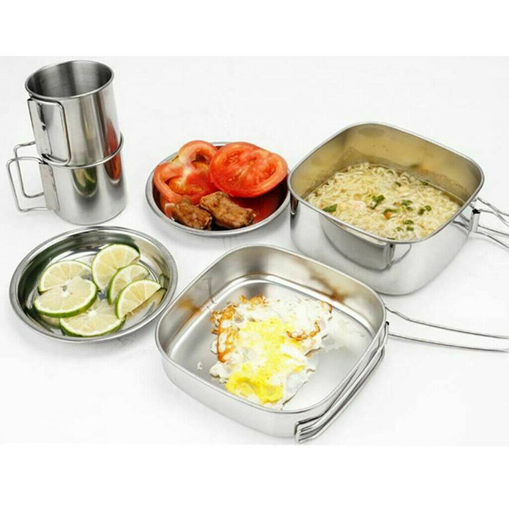6pcs Cookware Outdoor Portable Cooking Fryer Wok Cups Plates Tableware Sets