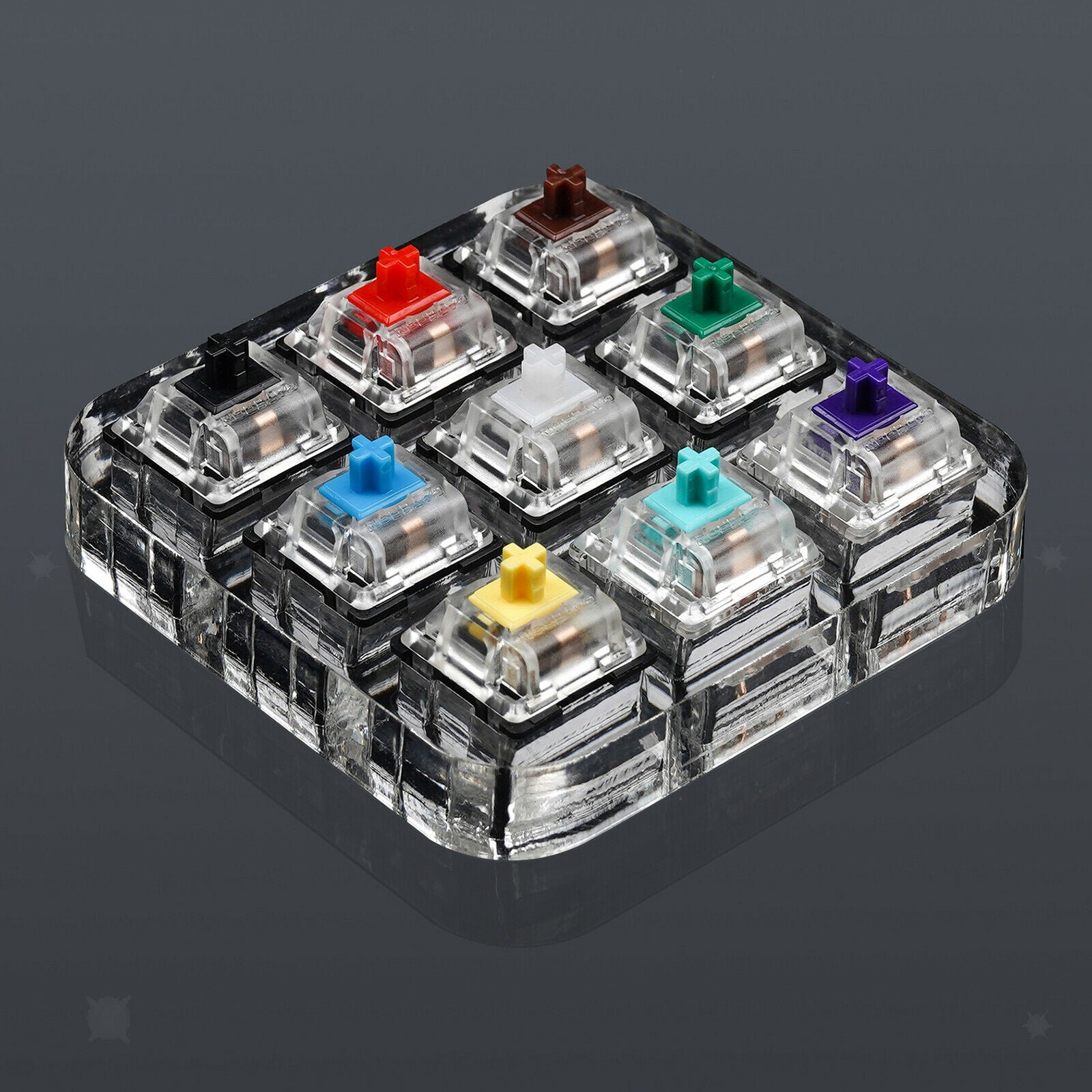 1pcs 9 Keys Switches Shaft Switch Tester with Clear Keycaps Kit Acrylic Frame