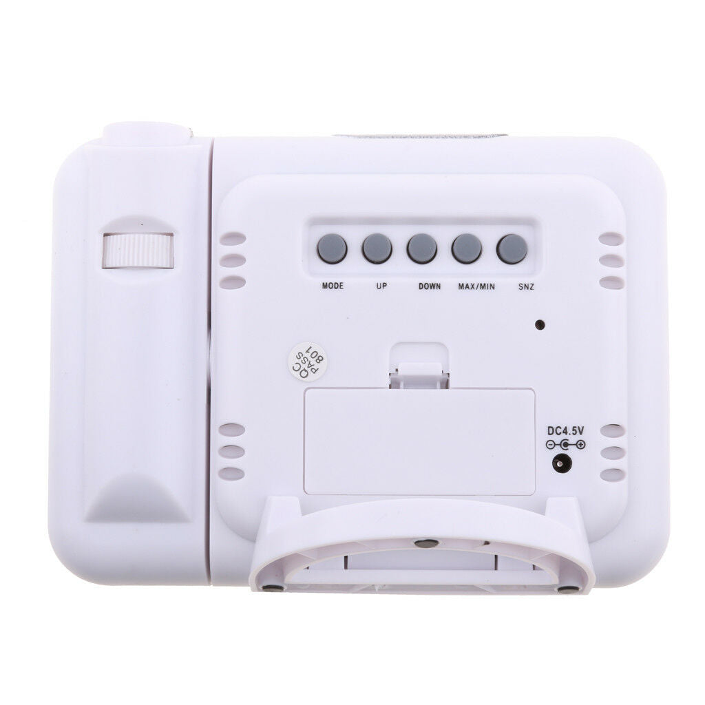 Projection Atomic Clock with Indoor Temperature Calendar Alarm - White
