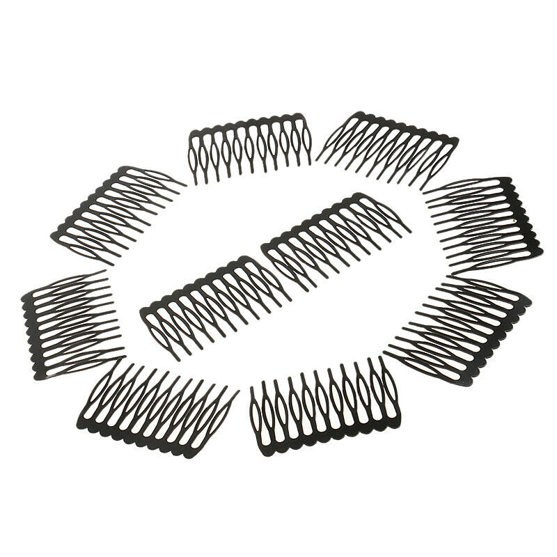 Set of 10 plug-in comb hair accessories women, metal, black