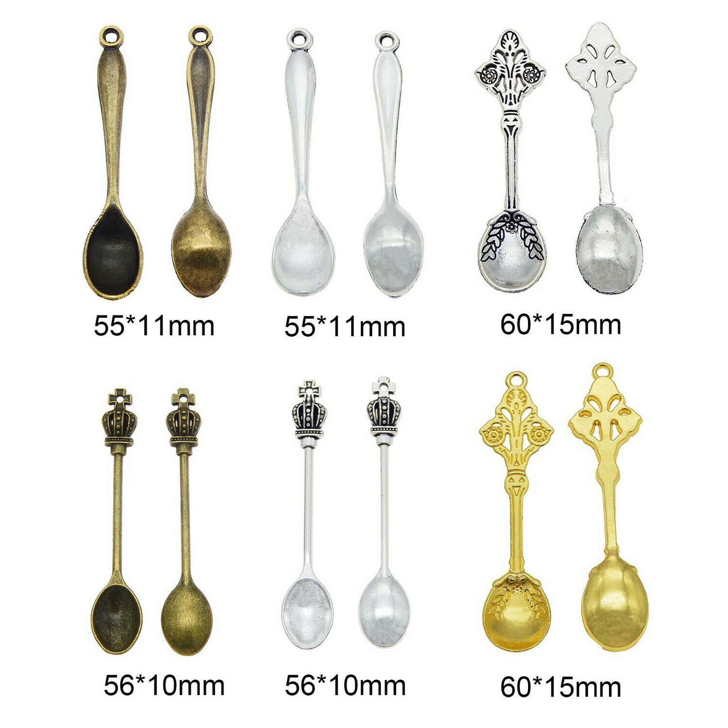 12 pcs Mix Lot Metal Alloy Spoons Charms Pendants Jewelry Drop Dangles Crafts
