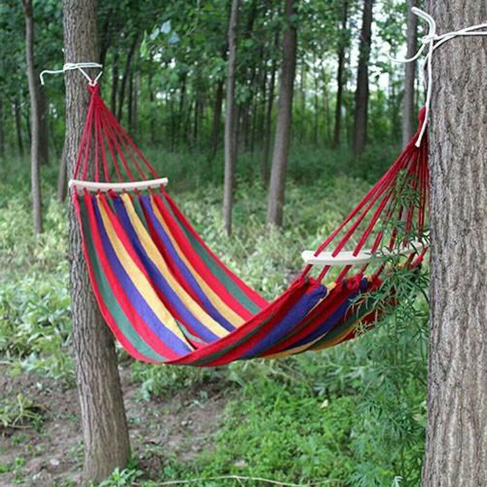 Outdoor Hammock Garden Home Travel Camping Swing Canvas Stripe Hang Bed