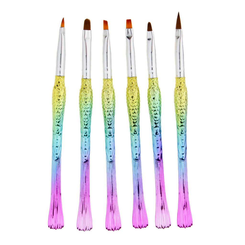 6 Piece Mermaid Tail UV Gel Polish Nail Art Drawing Painting Pen Brushes Set