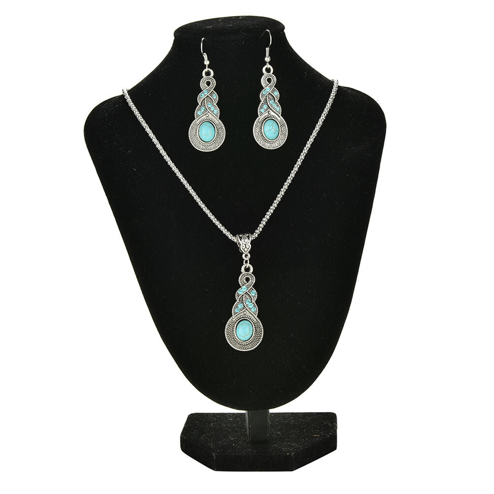 Elegant RetroBDurquoise Dangel Hook Earrings & Necklace Jewelry S.l8