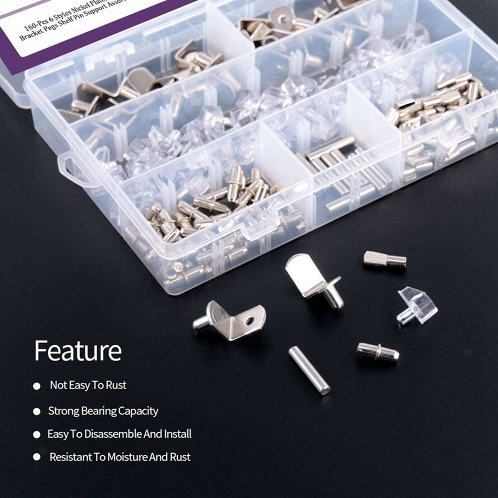 160Pcs 6 Styles Shelf Pins Assortment Bracket Book Shelves Pins Support
