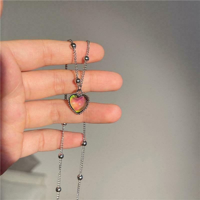 Female Jewelry Temperature Sensing Necklace Heart Shaped Pendant for Women Girls
