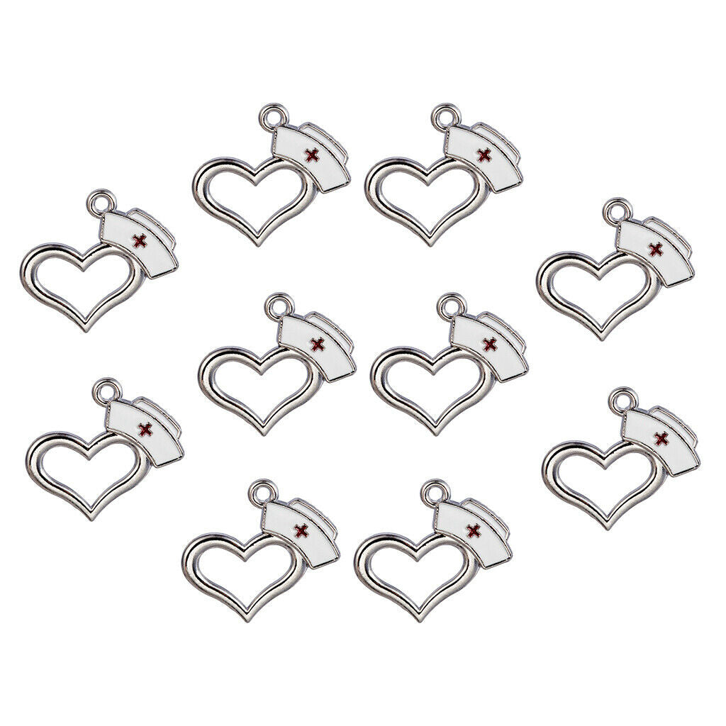10Pcs Nurse   Charms Pendants Enamel Heart Charms for DIY Jewelry Making
