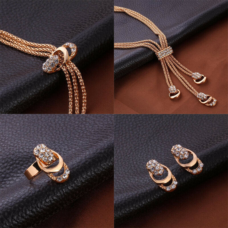 Crystal Necklace Bracelet Ring Earrings Tassel Bridesmaid Wedding Jewelry.l8