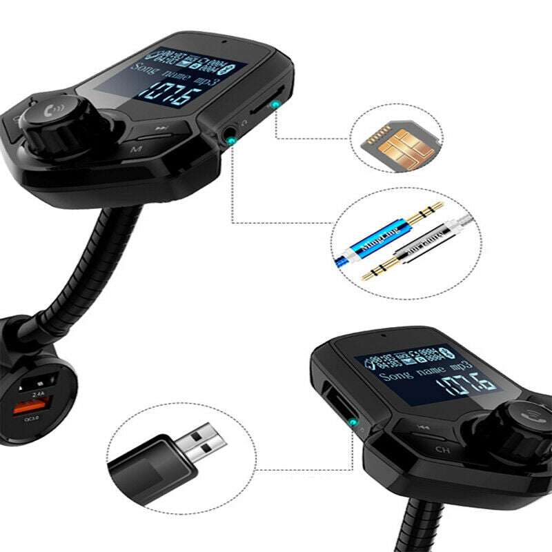 Bluetooth FM Transmitter LCD Display Car Charger Adapter Wireless QC3.0 &5V/2.4A