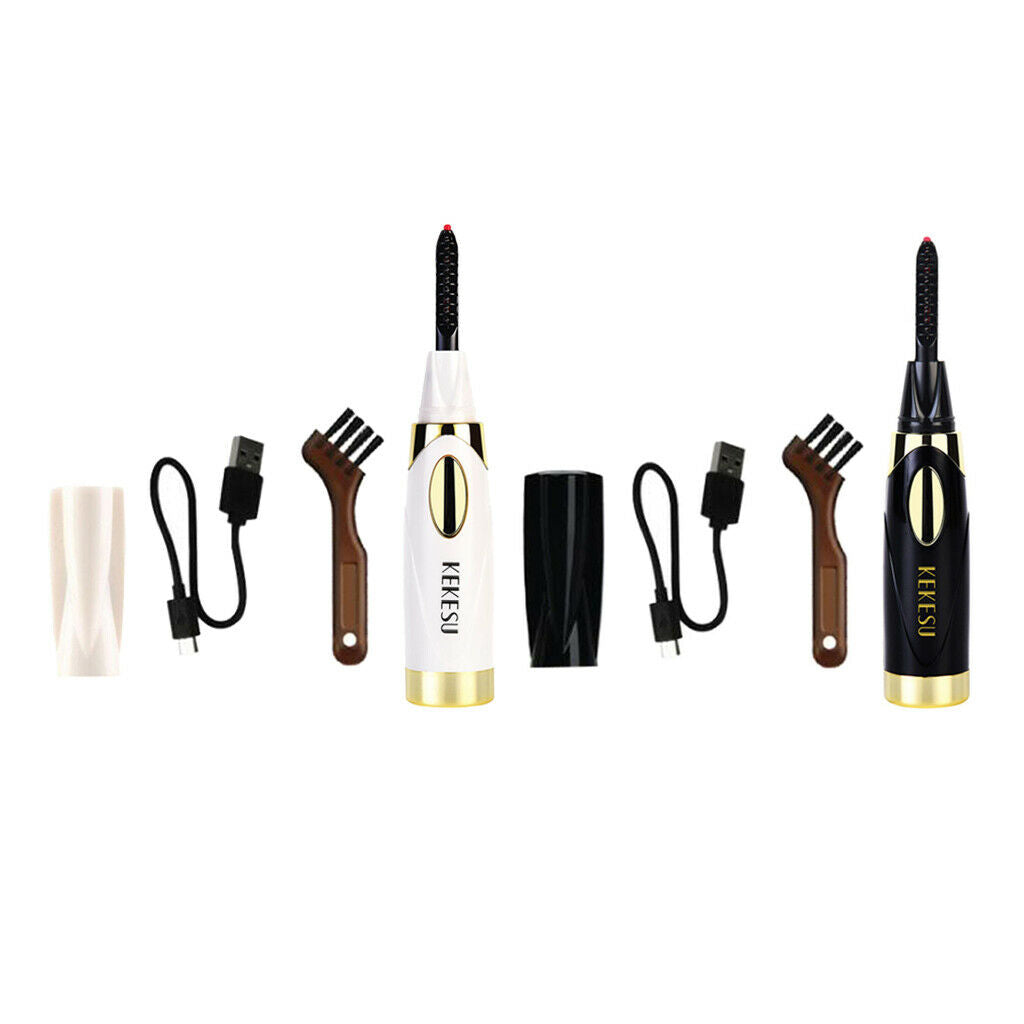 2pcs Portable Electric Heated Eyelash Curler Pen Eyelash Brush Make Up Tool