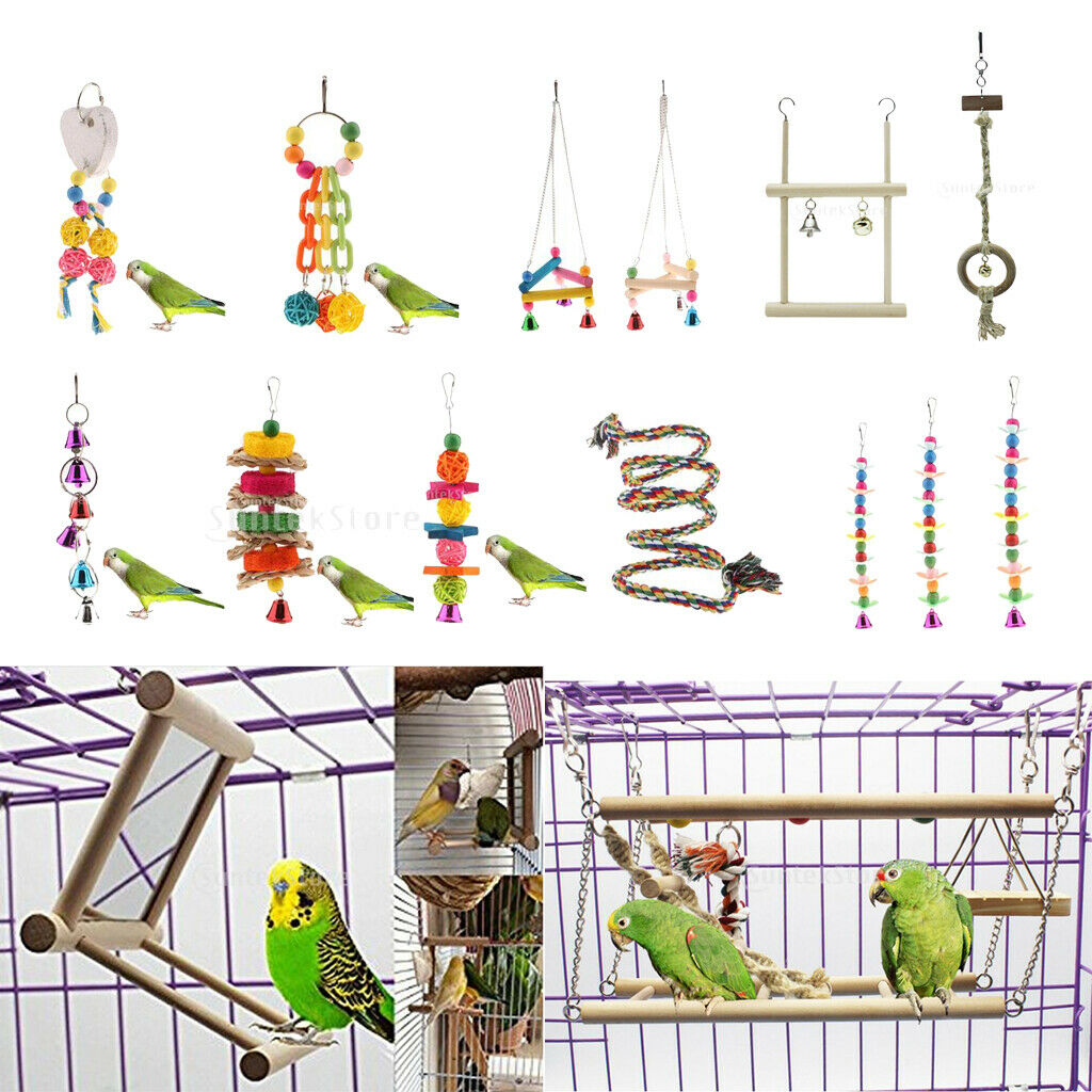 Bird Mirror Perch Stand Platform Wooden Bird Toys for Budgie Parakeet