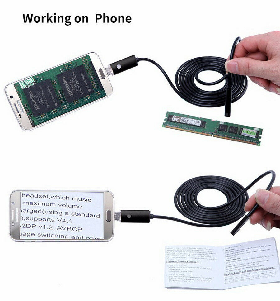 7mm 10M HD 2IN1 Android 6LED Borescope USB Endoskop Borescope Inspection Camera