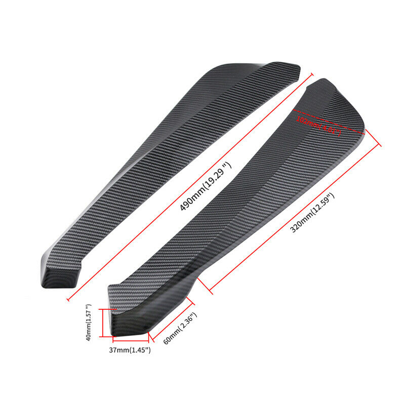 2Pcs Carbon fiber Color Universal Car Bumper Spoiler Rear Lip  Wrap Angle Shovel
