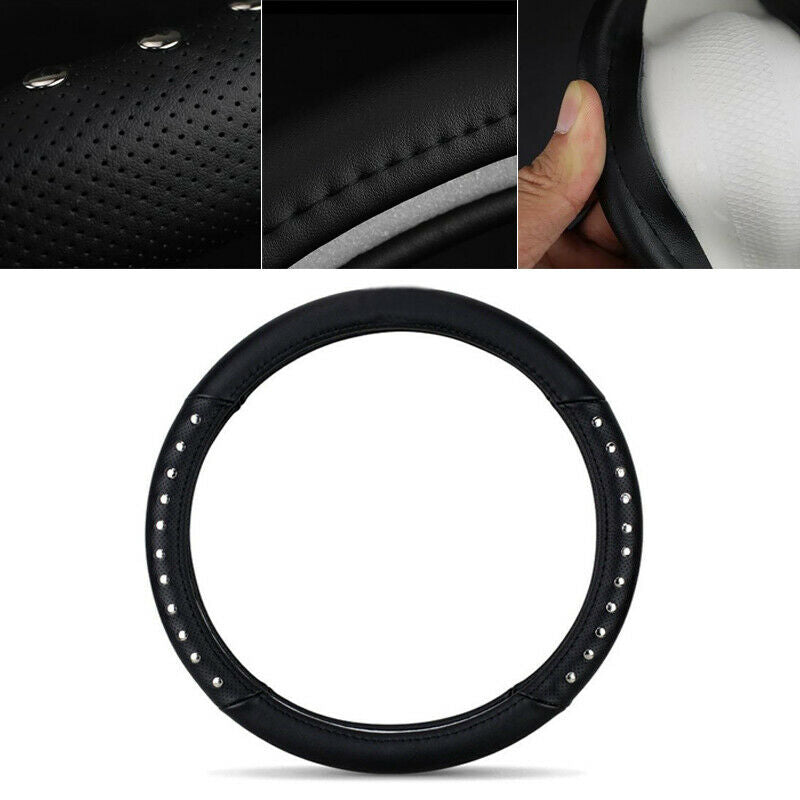 38cm Skidproof PU Leather Black Car Steering Wheel Cover Universal 15inch Solid