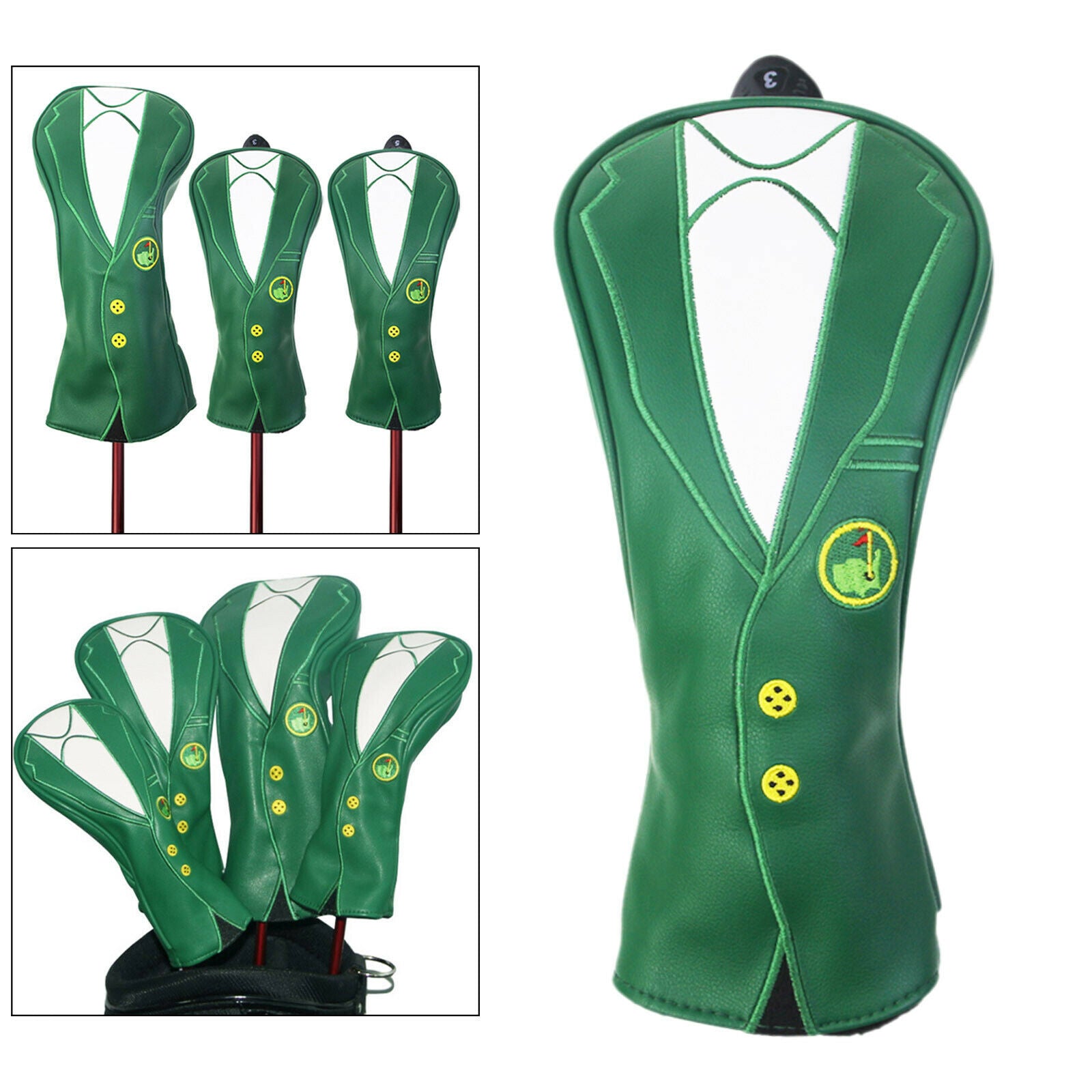 2pcs Golf Wood Headcover Green Anti-slip No. 3 Drivers Covers Utility Club