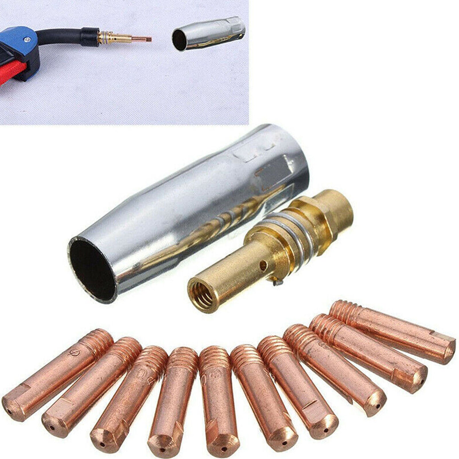 For MB 15AK MIG/MAG Welding Contact Tips 0.8x10mm M6 Gas Nozzle Shroud HS1114