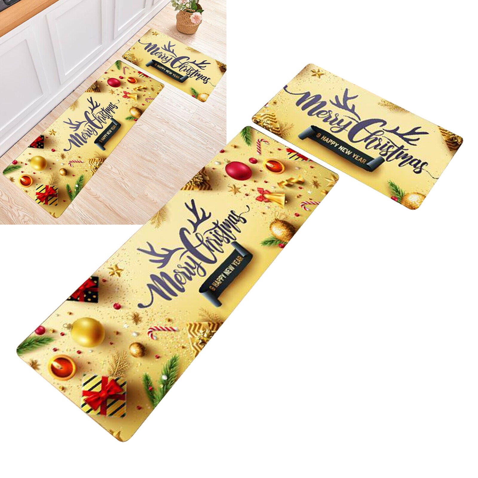Non-Slip Kitchen Mat Carpet Rug Anti-Oil Carpet Door Bathroom Yellow