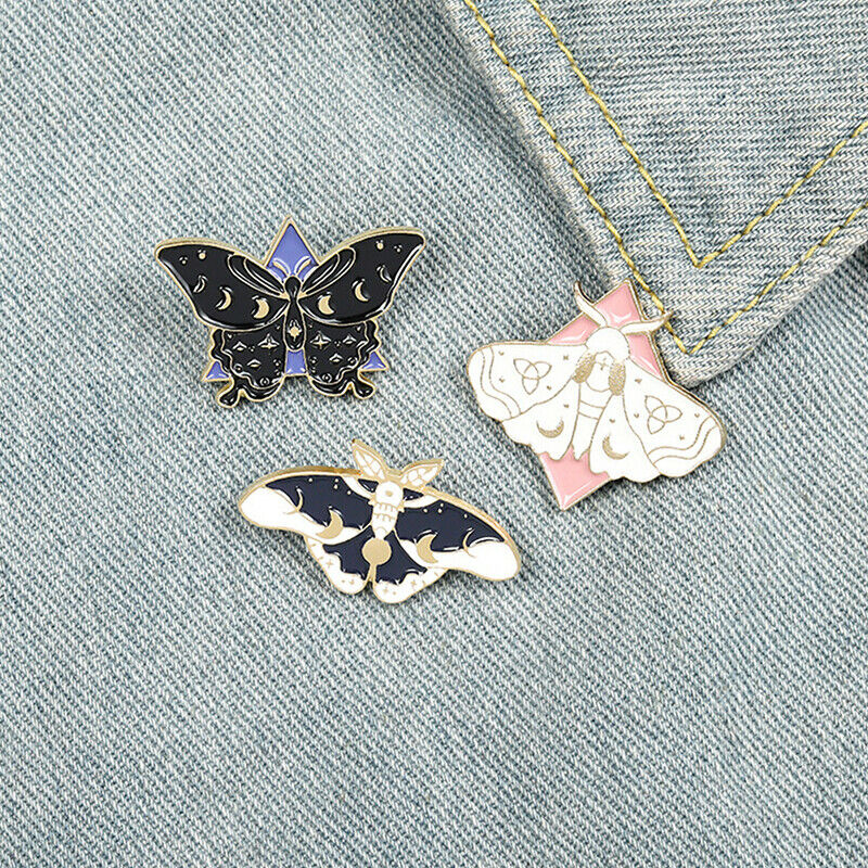 3Pcs Moth Butterfly Enamel Pins Phase Brooch Bag Clothes Lapel Pin Badge .l8