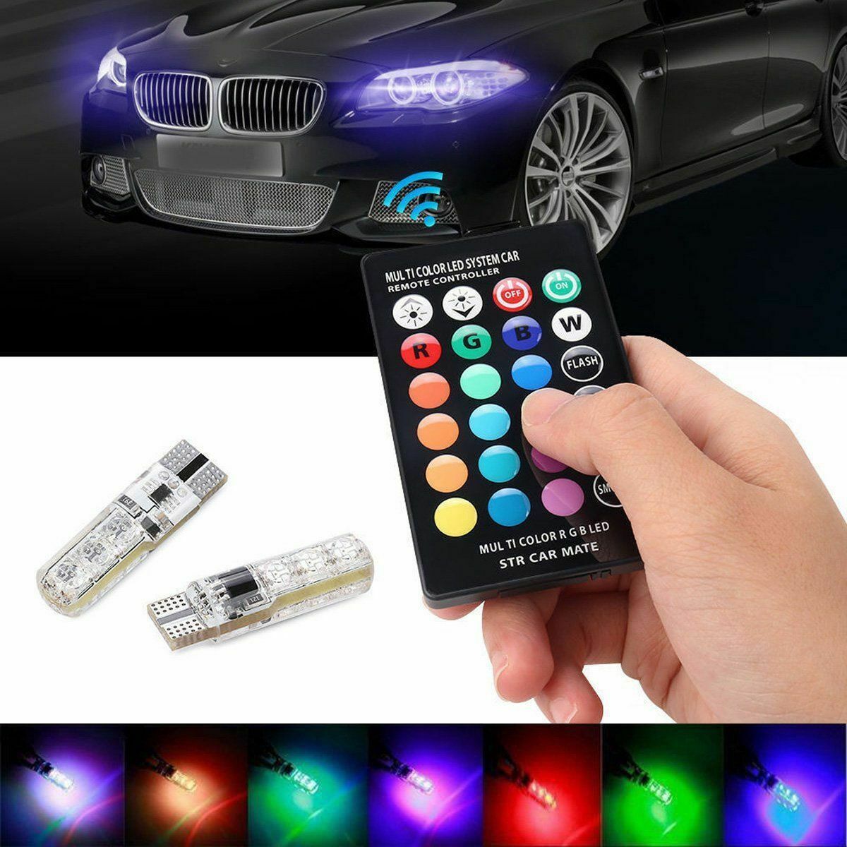 2x T10 5050 Remote Control Car Led Bulb 6 Smd Colorful W5w 501 Side Light Bulbs