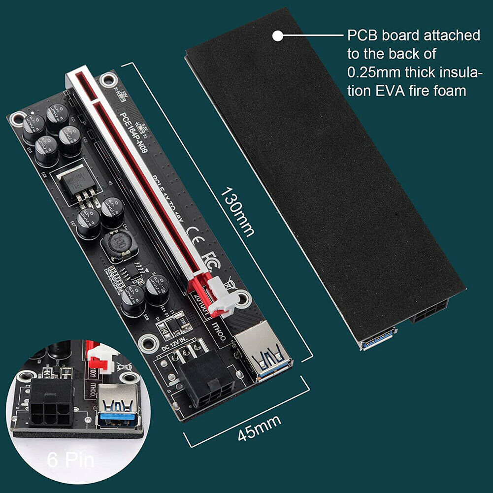 Ver 009S Plus PCIe Riser PCI Express 1x to 16X Adapter SATA 15Pin to 6Pin Power