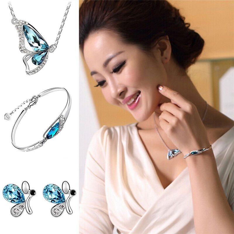 Butterfly Jewelry Sets Necklace + Earring+Bracelet Crystal Set FashiE PbJ.l8