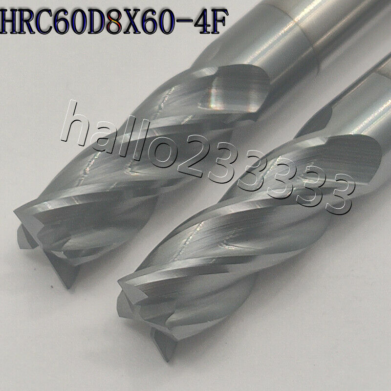 2Pcs HRC60 4 Flute 8mm x 60mm Carbide Tungsten Milling Cutter CnC Bit Tool