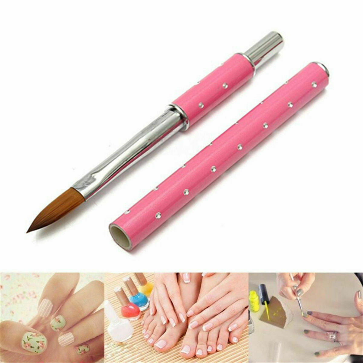 Nail Art Brush Acrylic Brush Metal Crystal Handle Hair Makeup Tool Pro
