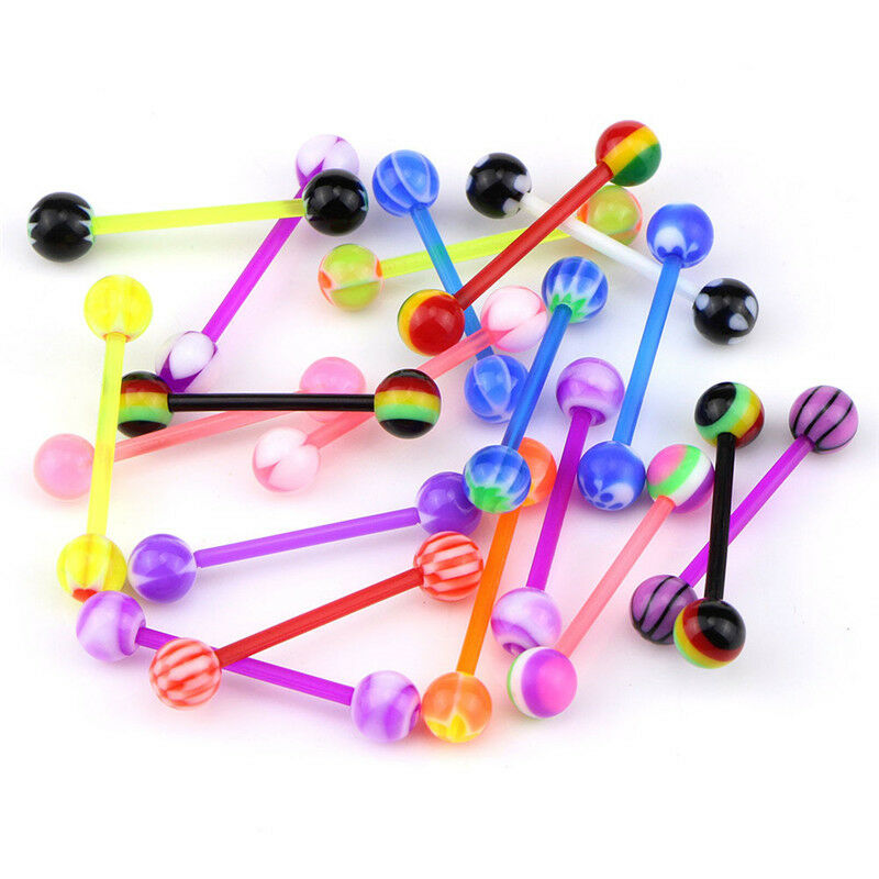 20x Multicolor Stud Tounge Rings Bar  Barbell Body Piercing  Jewelry Spiri.l8