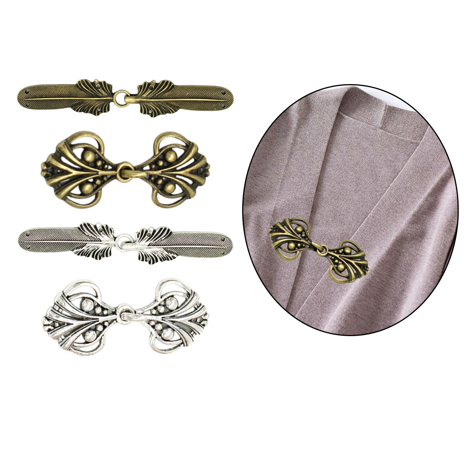 Pair of 4 Cardigan Sweater Pin Buckle Shawl Clip Collar Winter Accessories