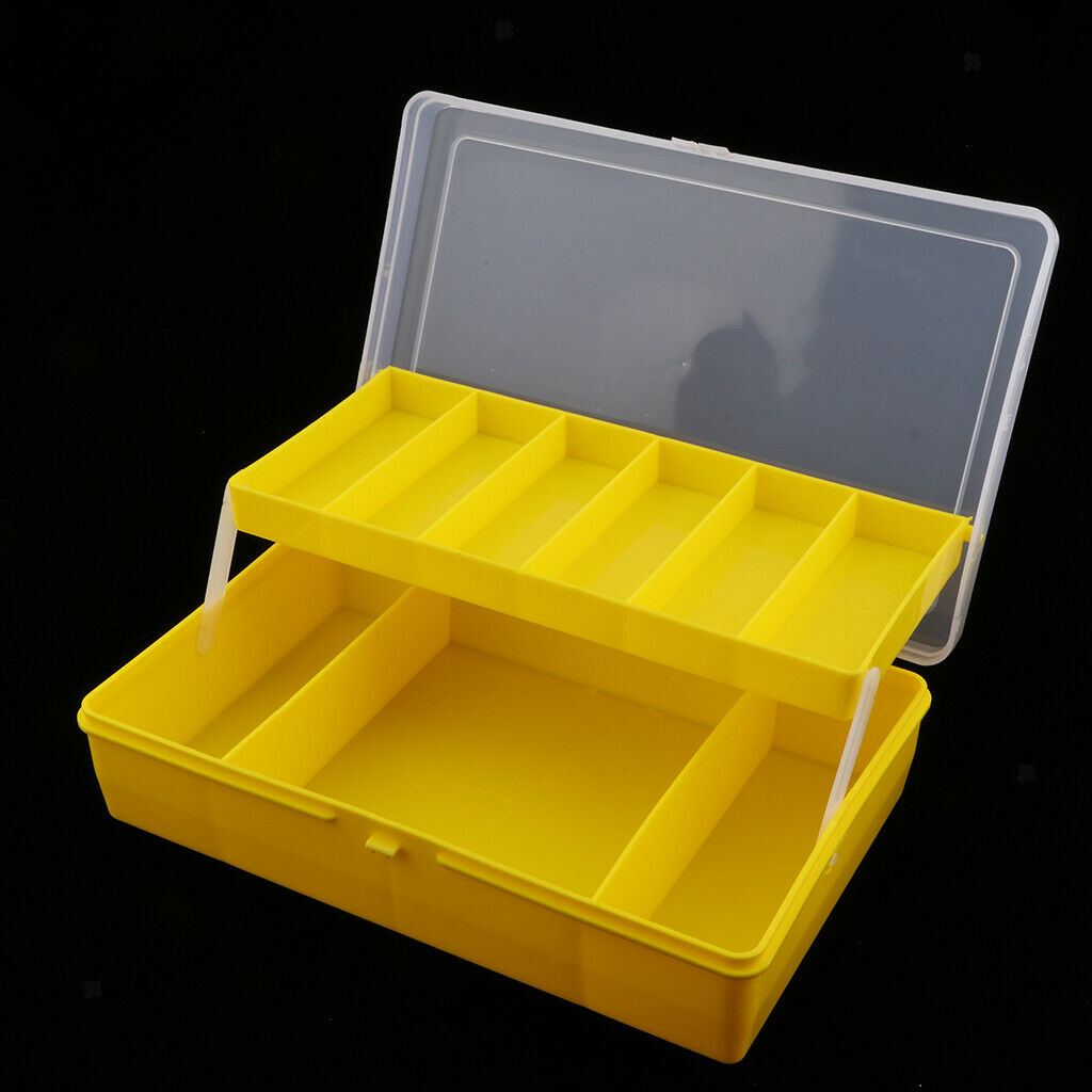 2-Tray Fishing Tackle Box Bait Lure Storage Container Yellow 25.6x15.8x7.5cm