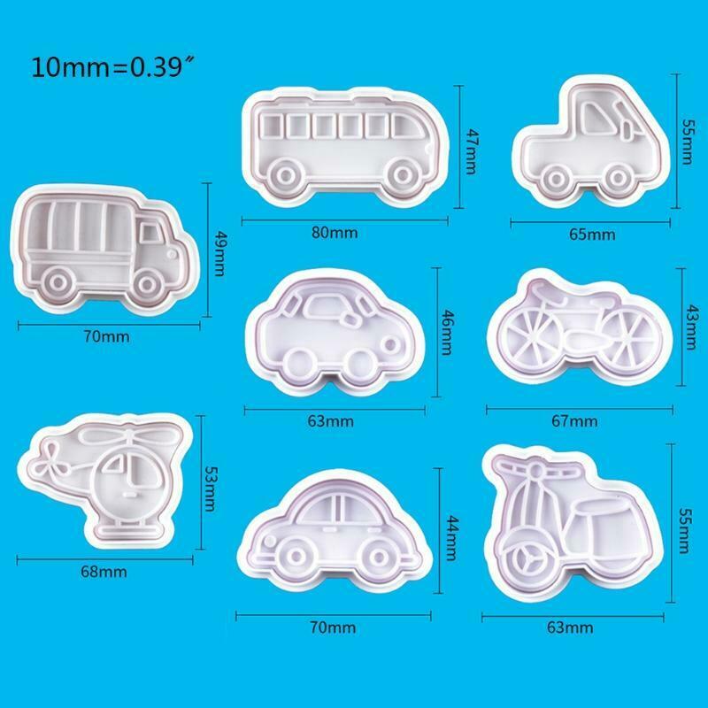 8pcs Bicycle Car Pattern Plastic Baking Mold Kitchen Biscuit Cookie Cutter Mould