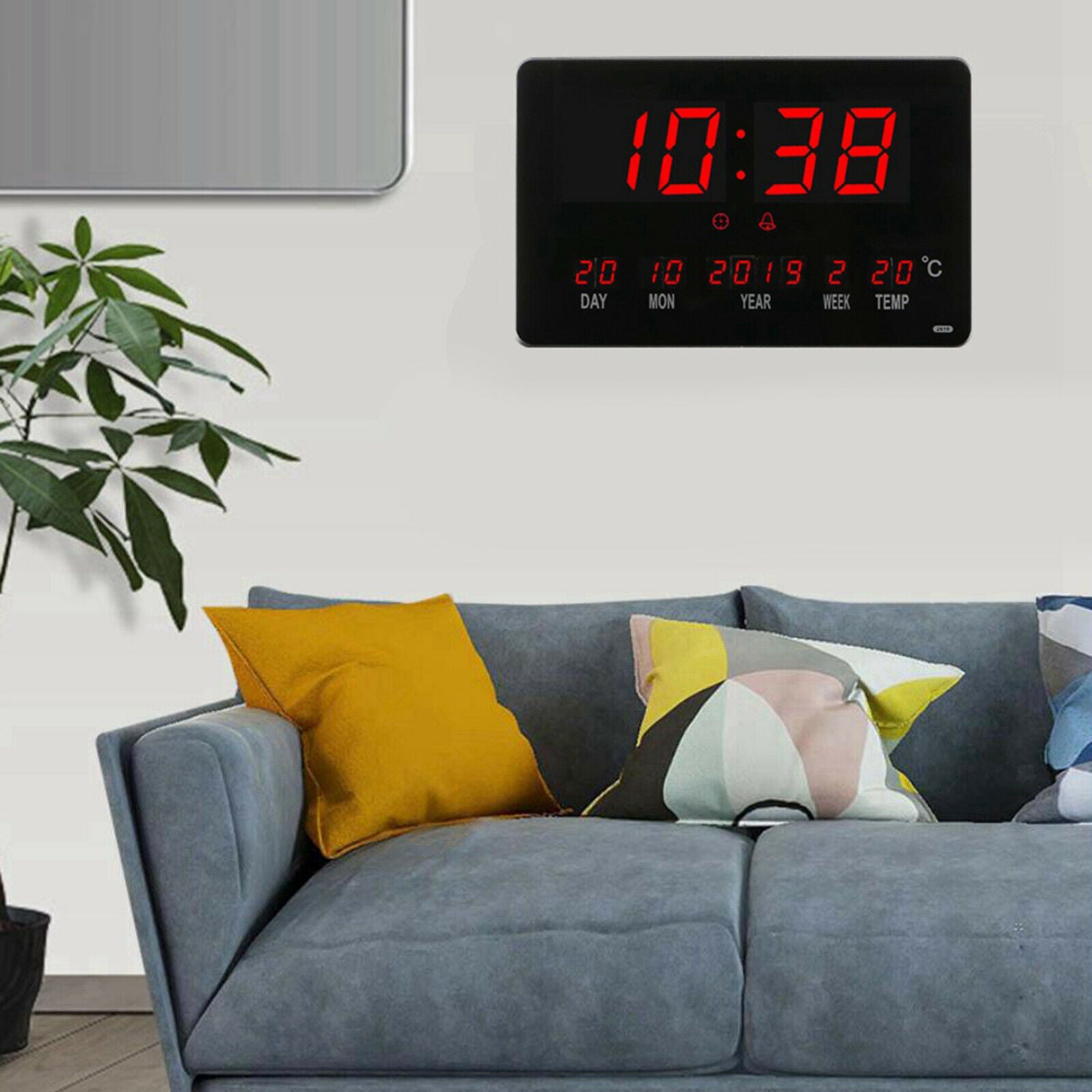 Digital Alarm Clock Bedside Wall Clock Hourly Chime for Bedroom Living Room
