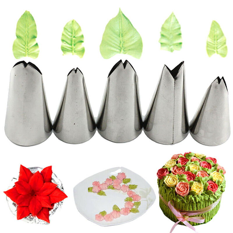 5Pcs Leaves Nozzles Stainless Steel Icing Piping Nozzles Tips Pastry Cake.l8