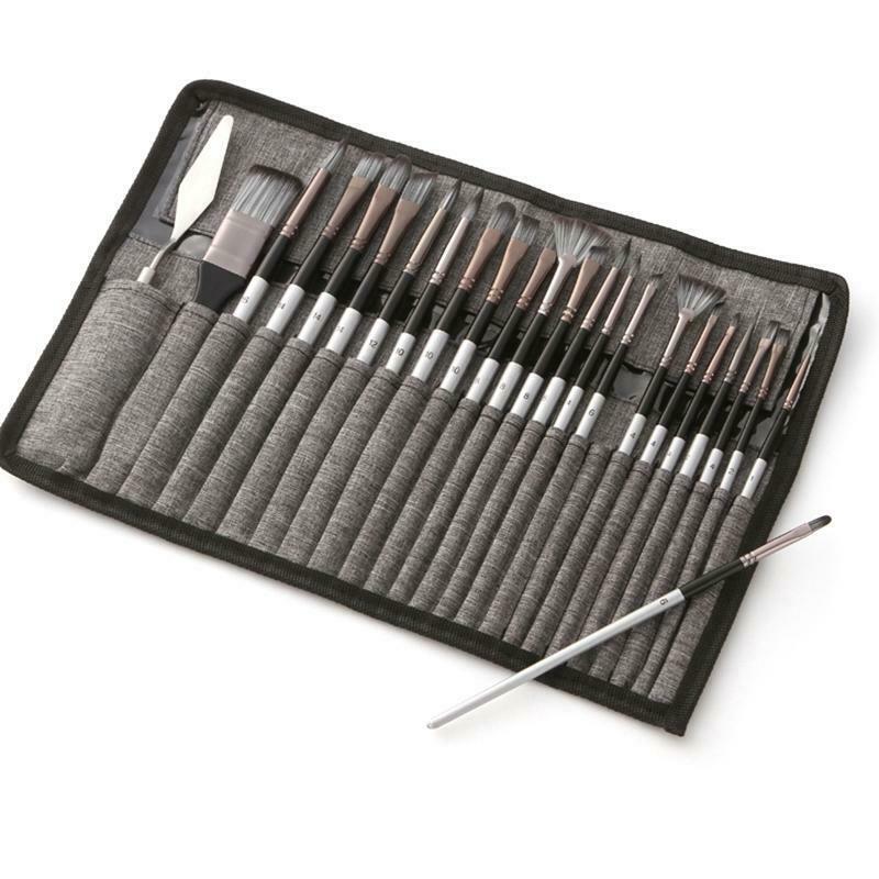 24pcs/set Nylon Hair Wooden Handle Watercolor Paint Brush Pen Scrubbing Scraper