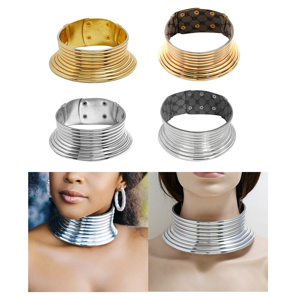 African Big Chunky Choker Collars Women Wide Choker Necklace Adjustable Gift