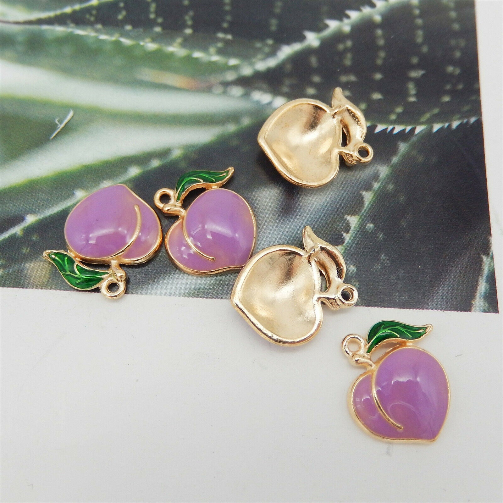 20pcs 17x16mm Enamel Purple Peach Fruit Charms Pendant Jewelry DIY Making Crafts
