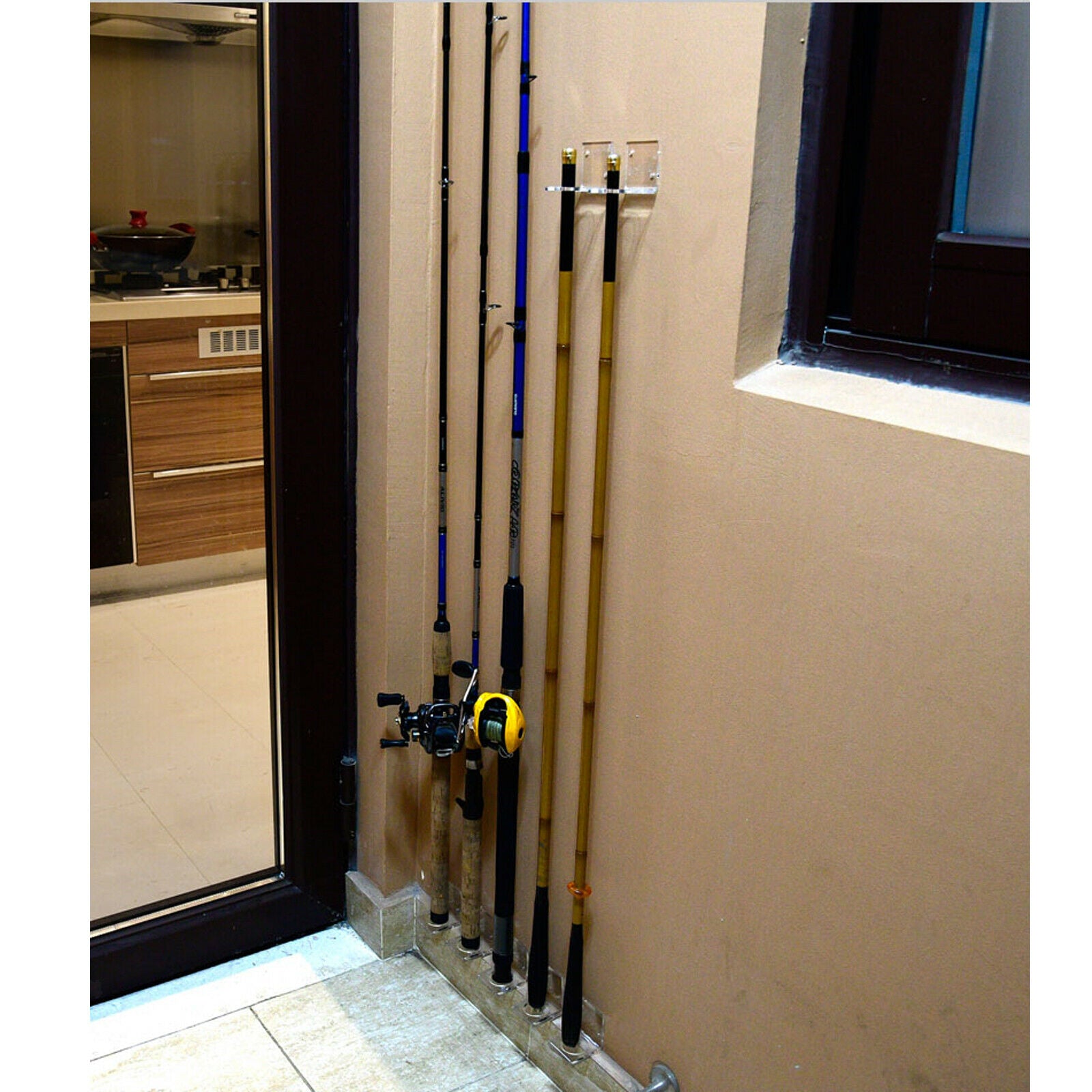 Clear Acrylic Fishing Rod Holder 3-Rod Pole Rack Vertical Wall Mounted