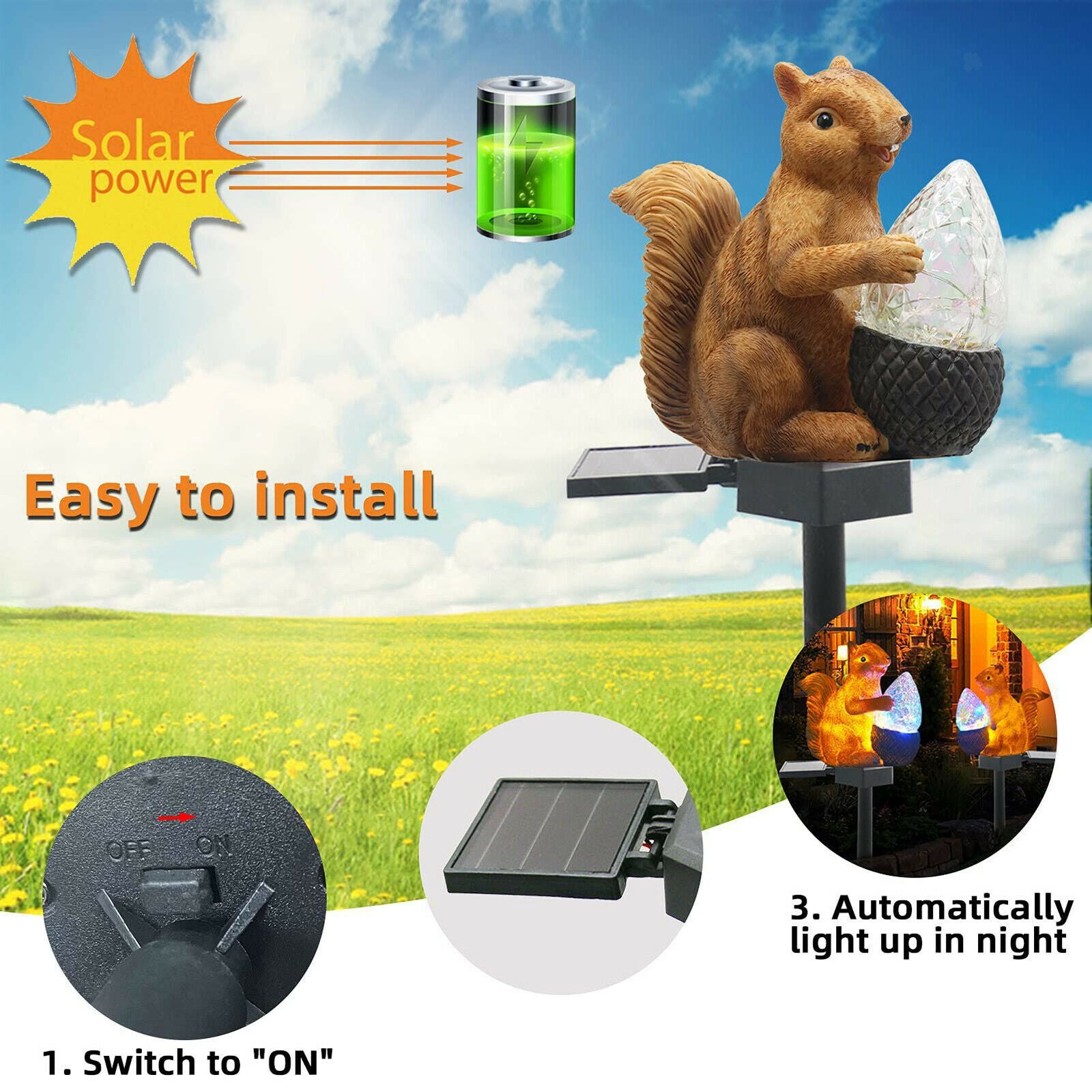 Squirrel Solar Garden Stake Lights IP65 for Yard Christmas Party Decor