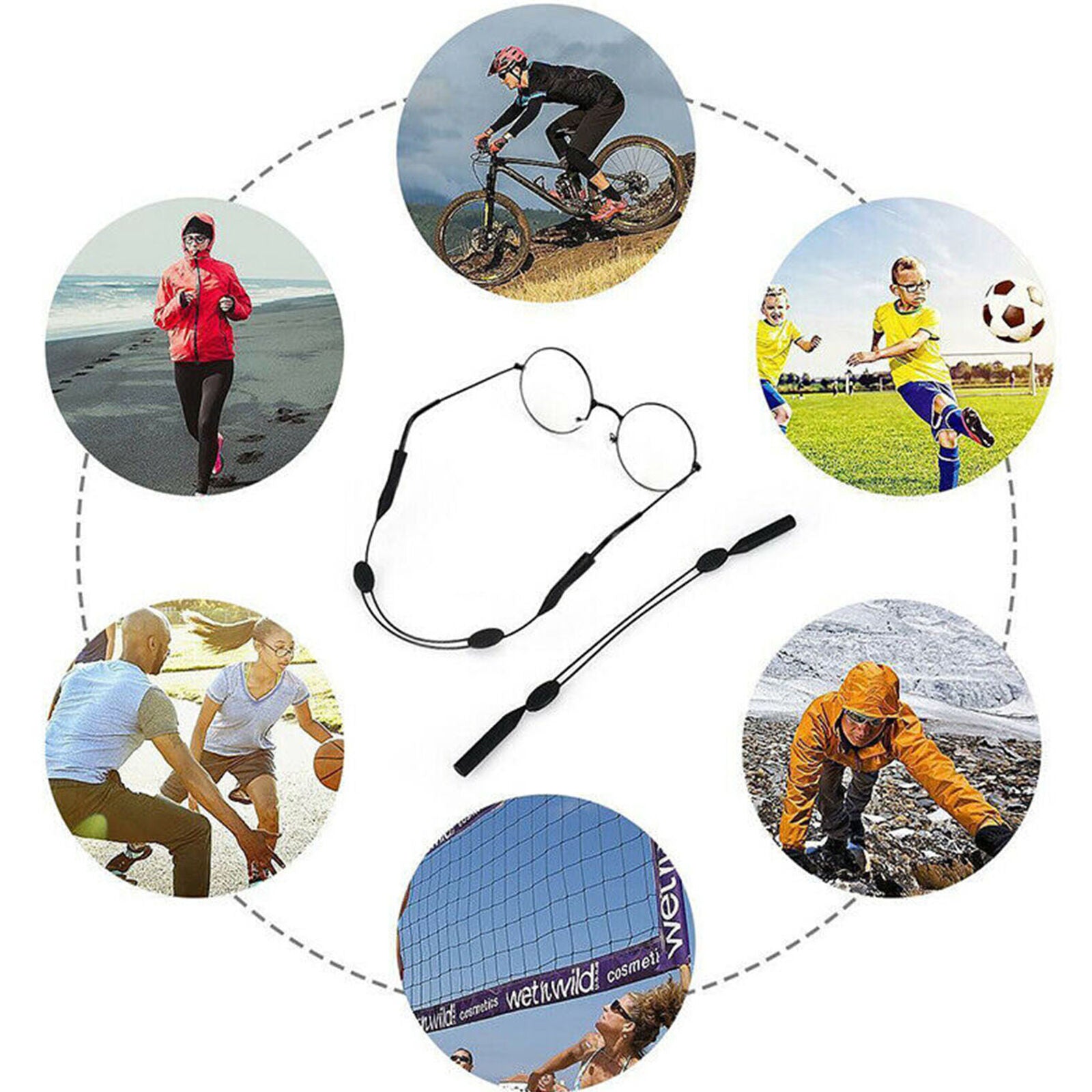2x Adjustable Silicone Eyeglasses Strap Rope Glasses Sunglasses Sports Band Cord