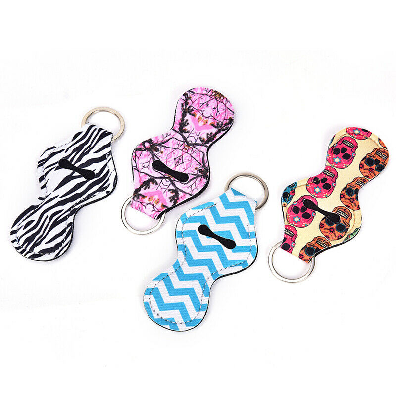 Waterproof Neoprene Floral Lipstick Chapstick Lip Balm Holder Bag Key ChainATDD
