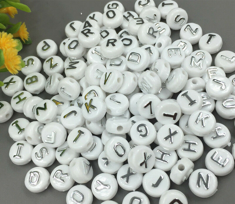 100pcs Mixed Round Acrylic Sliver Letter/ Alphabet Spacer Beads 10x 10mm