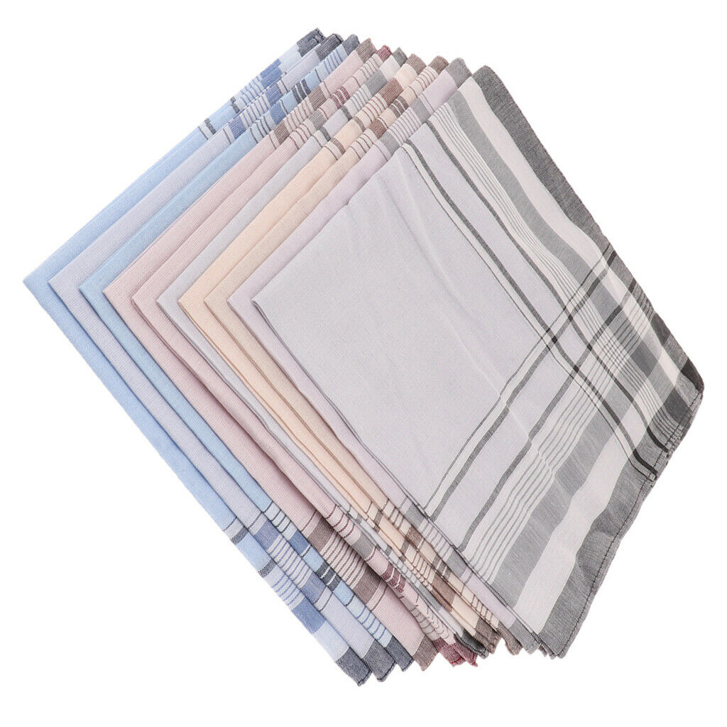 10x Assorted 100% Cotton Handkerchiefs Classic Plaid Hankies Pocket Square