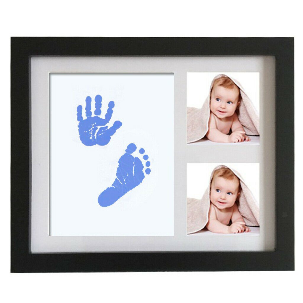 Baby Handprint Footprint Frame Set Kit with Ink Pad for Boy Girl Light Blue