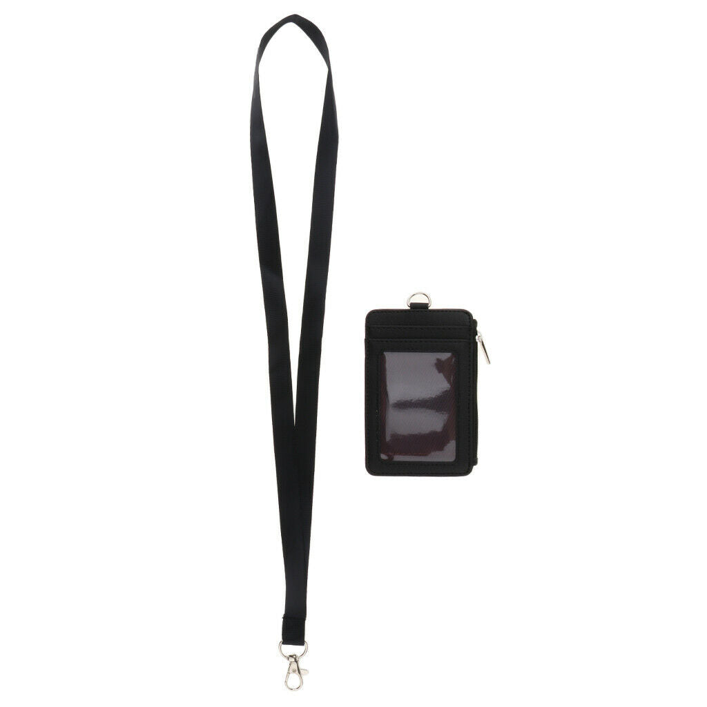 3Pack 2 Sided PU Leather Card Badge Holder with Zip Neck Strap Wallet Case