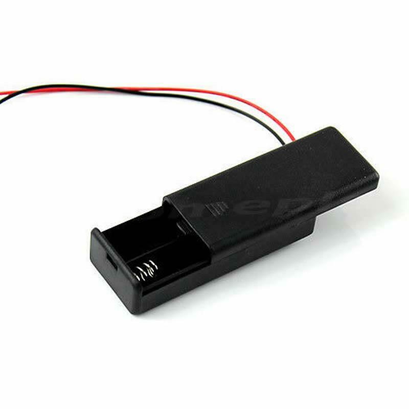 Hard Plastic Storage Holder Case Box For 2 X AAA Battery With Wire Black