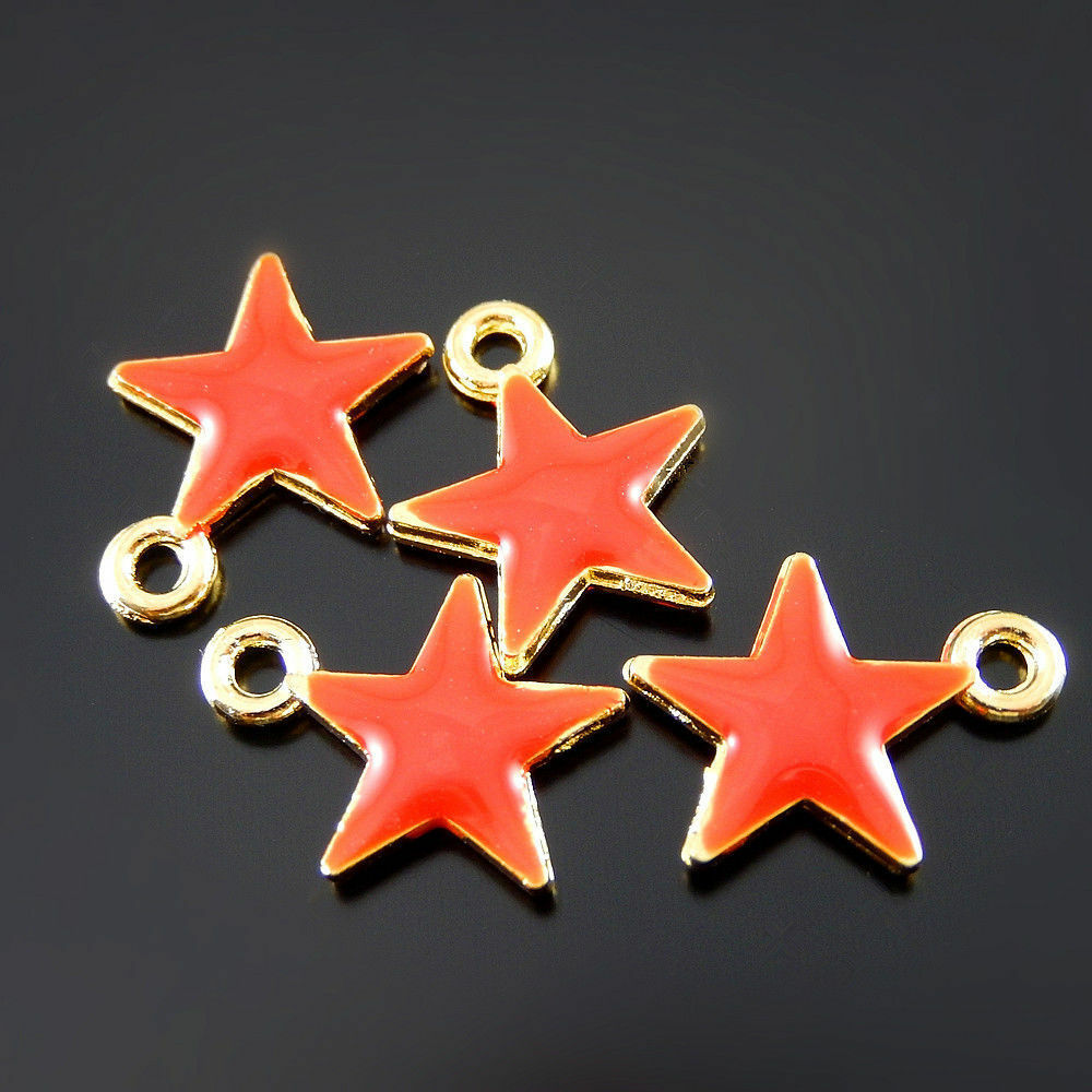 20 pcs Red Enamel Zinc Alloy Five-pointed Star Charms Pendant Findings 52071