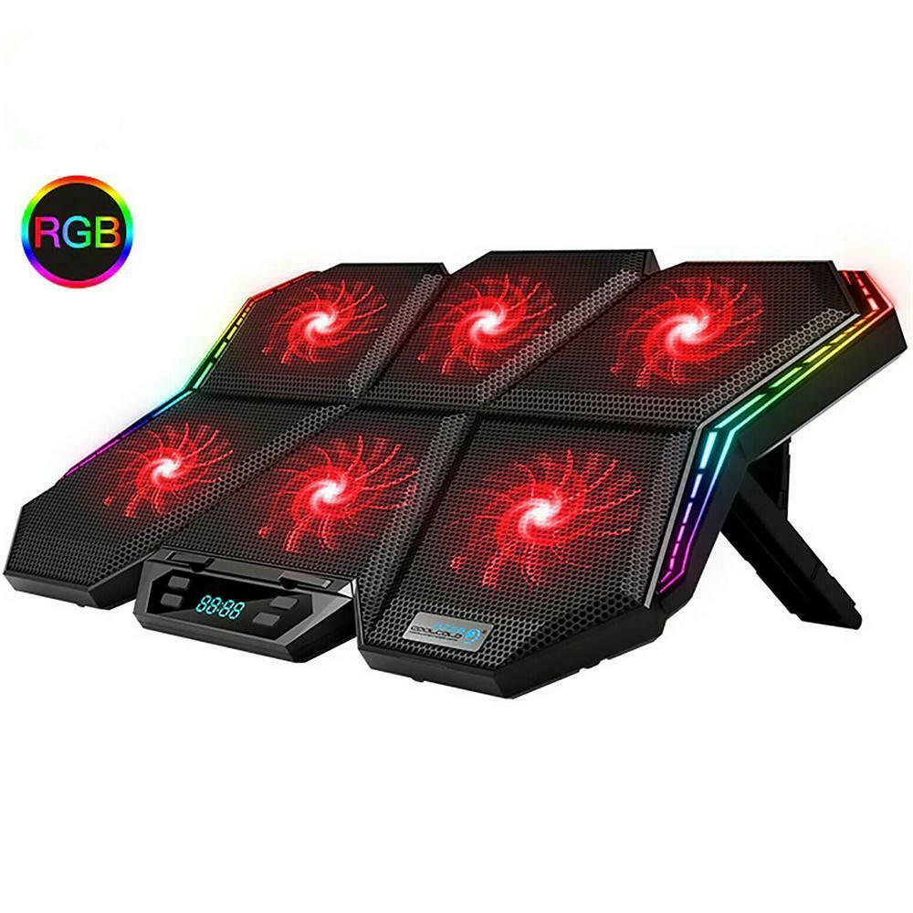 RGB Laptop Cooling Pad LED Screen Gaming Laptop Cooler with 6 High-Speed Fans FS