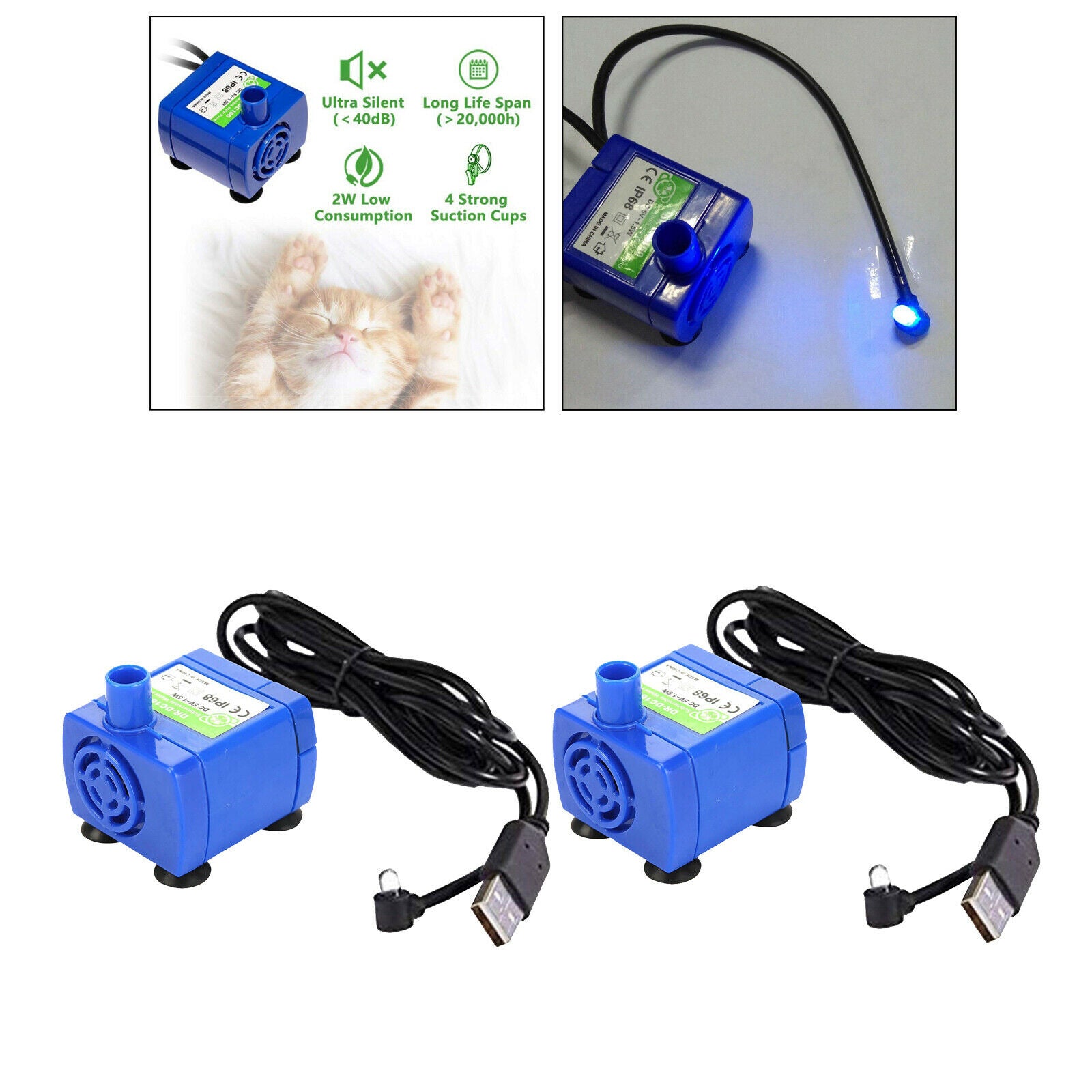 2x Auto Water Pump Electric Pet Water Pump Fountain Dogs Cats Drinking