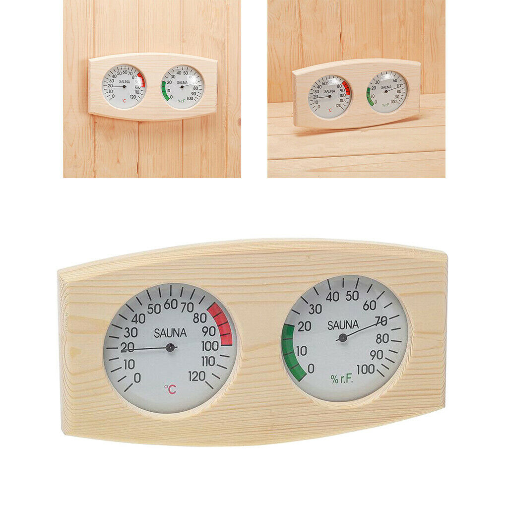 1x Pine Wood Sauna Thermometer Hygrometer Digital 2-in1 Sauna Room Equipment