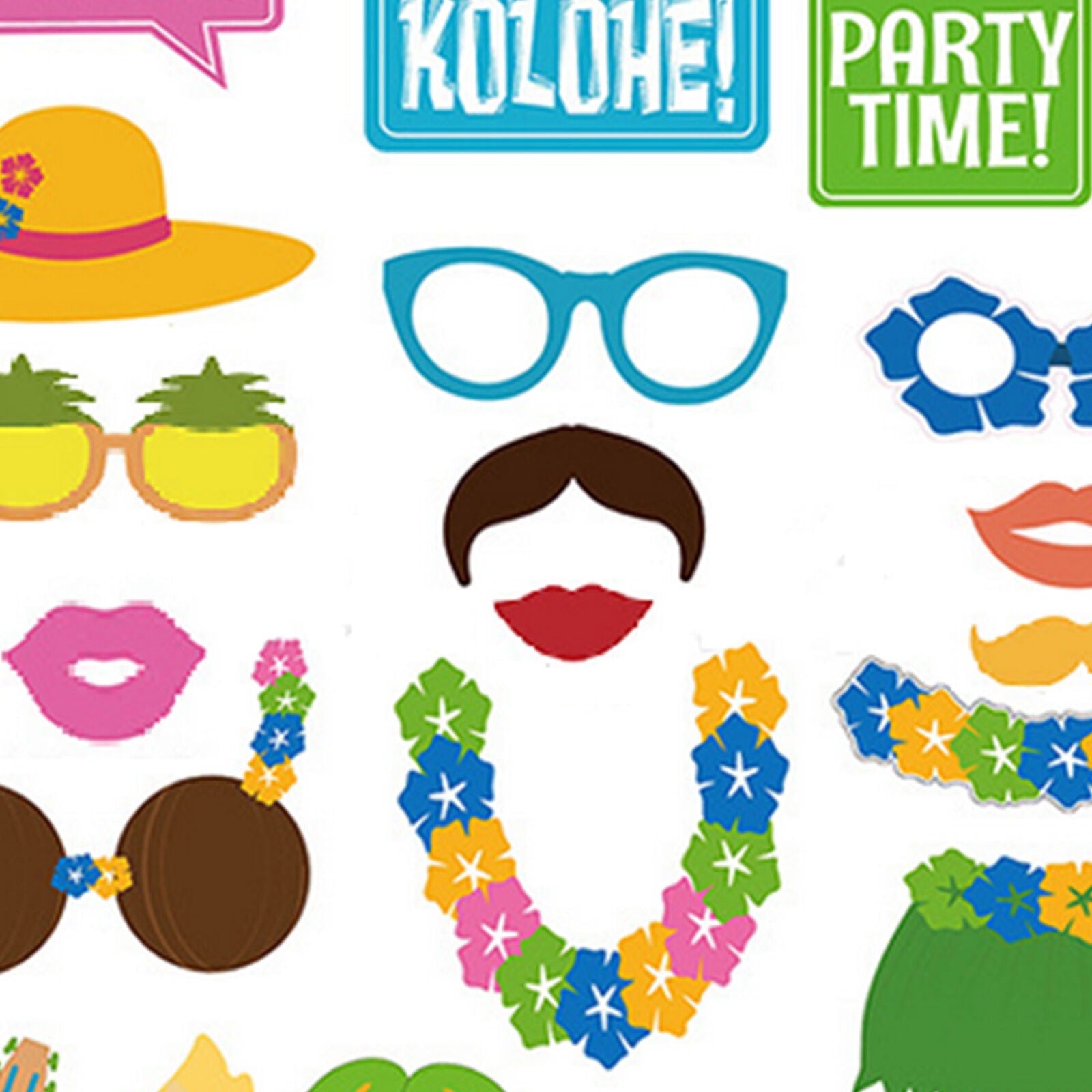 35Pcs Tropical Summer Photo Booth Props Hawaii Carnival Party Decoration Supply